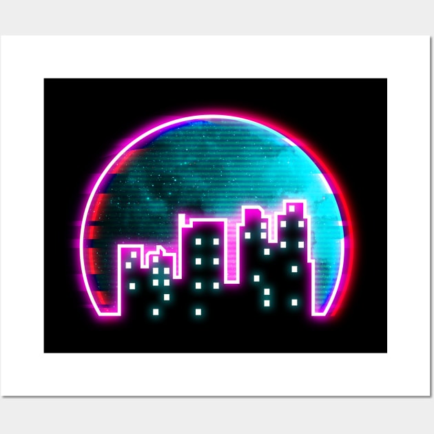 Neon Glitch City Wall Art by LeiaHeisenberg